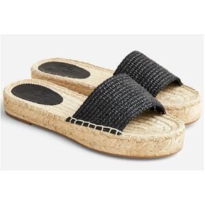 J. Crew Woven Raffia Slip-On Platform Espadrille Slide Sandals Black 9